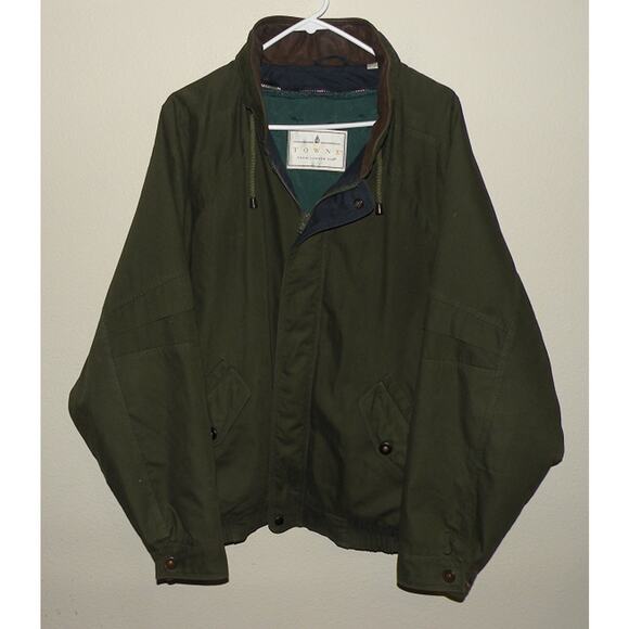Towne London Fog Mens XL Zipper Bomber Jacket Olive Military Green Zip Out Liner - Picture 1 of 3
